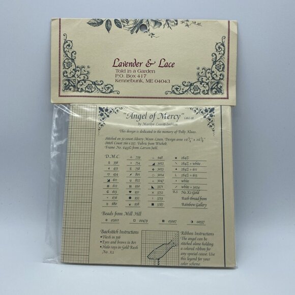 Lavender & Lace Angel Of Mercy Cross Stitch Pattern NOS L&L 28 16 1/4x16 1/8 - Picture 4 of 8